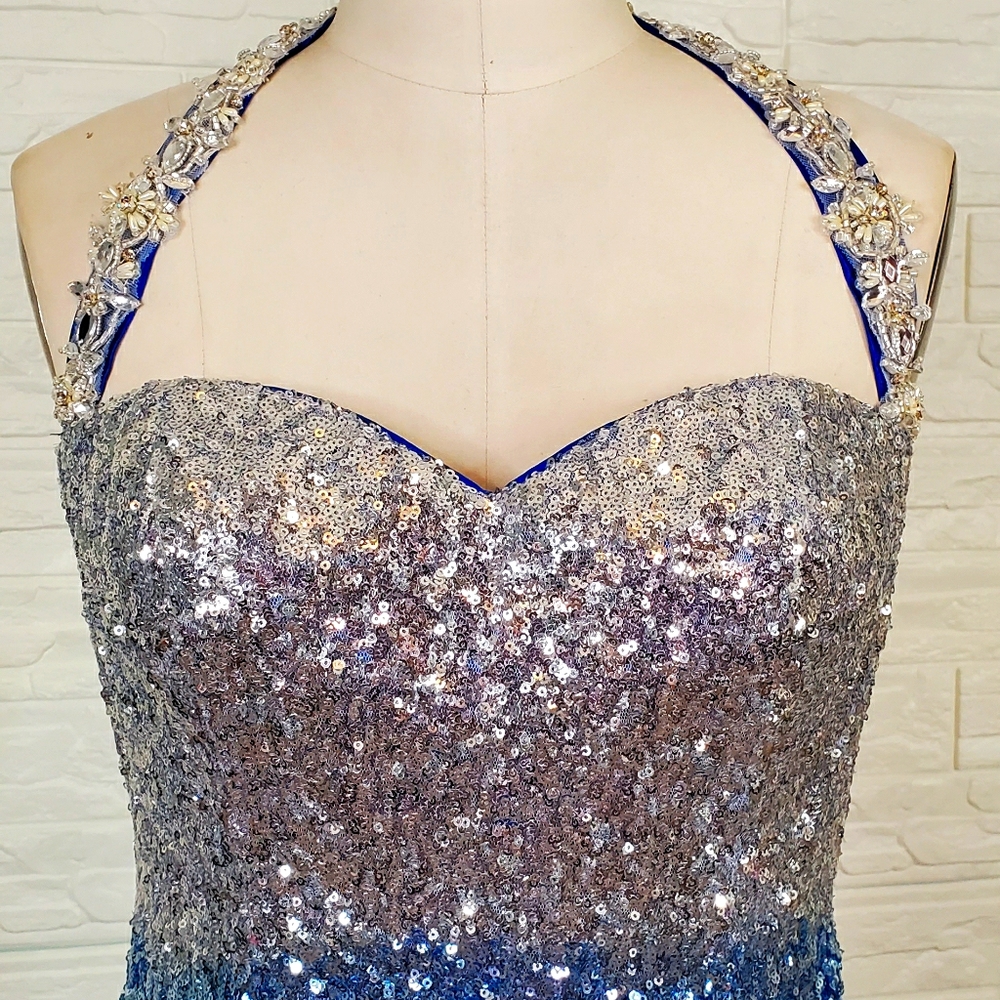 Silver Blue sequin gown